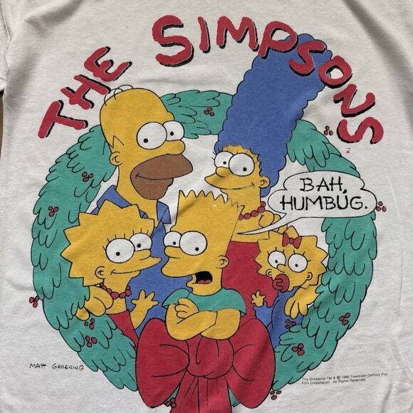 Vintage 90s The Simpsons Bah Humbug Size L-XL T-shirt Tee 1990 Oversized Rare - Picture 3 of 11
